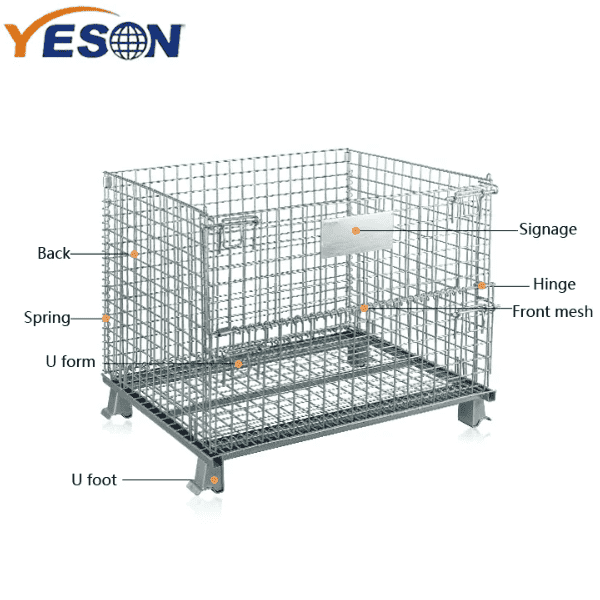 Large capacity folding galvanized wire mesh container size