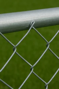 Close-up of ties securing mesh to rail