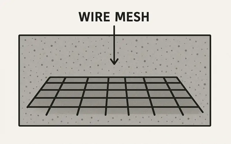 Diagram showing wire mesh embedded in a concrete