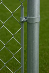 Tension bar inserted into mesh and fastened to post